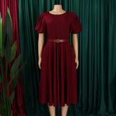 Elegant Office Dress for Women Professional O Neck Short Sleeve Belt Waisted A Line Mid Calf Formal Business Work Dress Midi New SHOPEZRA L.L.C.