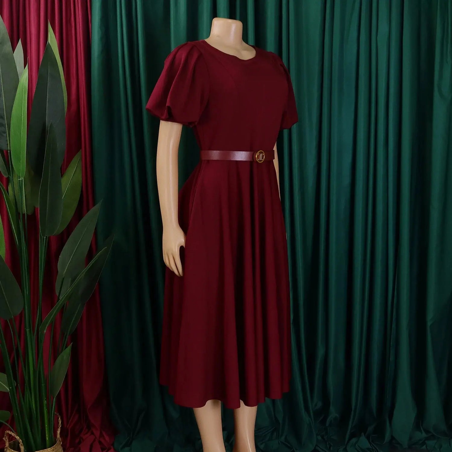 Elegant Office Dress for Women Professional O Neck Short Sleeve Belt Waisted A Line Mid Calf Formal Business Work Dress Midi New SHOPEZRA L.L.C.