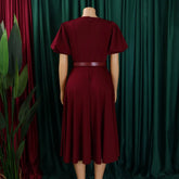 Elegant Office Dress for Women Professional O Neck Short Sleeve Belt Waisted A Line Mid Calf Formal Business Work Dress Midi New SHOPEZRA L.L.C.
