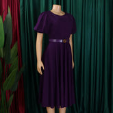 Elegant Office Dress for Women Professional O Neck Short Sleeve Belt Waisted A Line Mid Calf Formal Business Work Dress Midi New SHOPEZRA L.L.C.