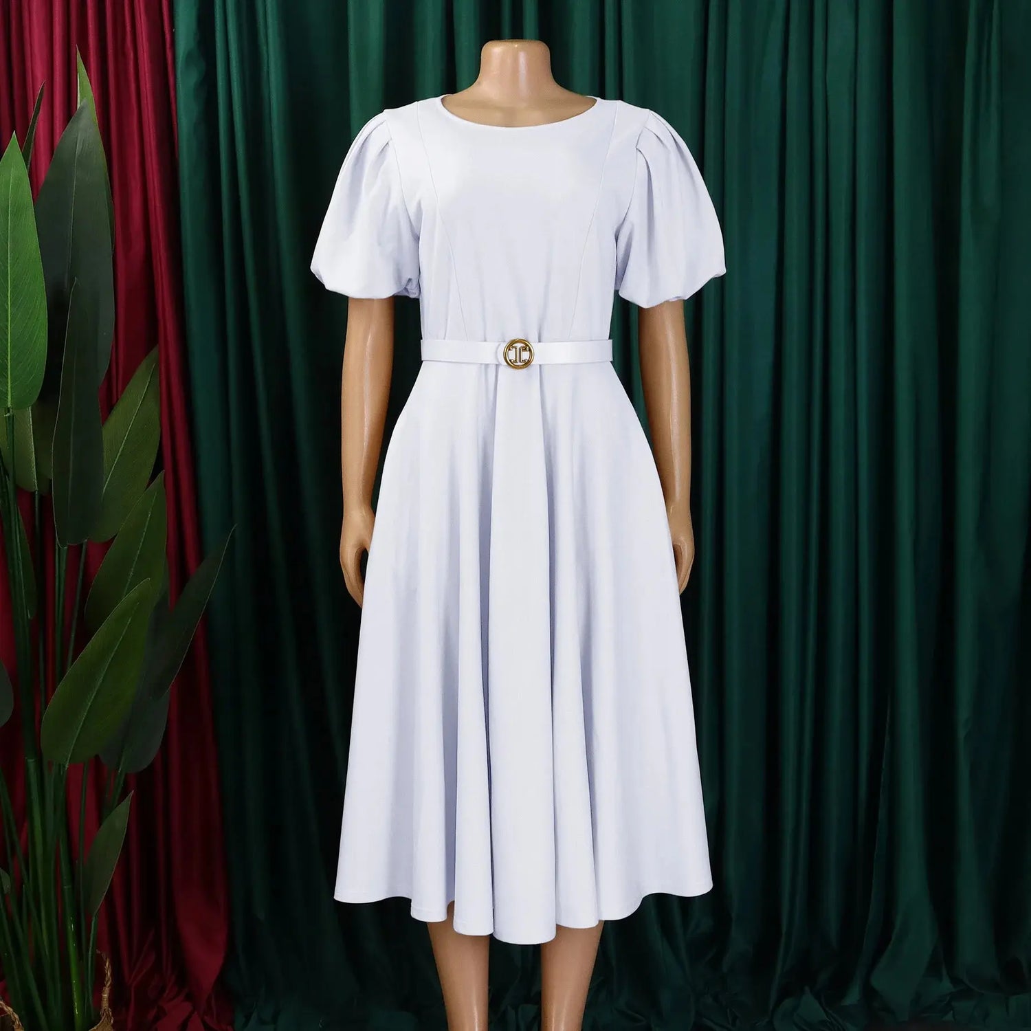 Elegant Office Dress for Women Professional O Neck Short Sleeve Belt Waisted A Line Mid Calf Formal Business Work Dress Midi New SHOPEZRA L.L.C.