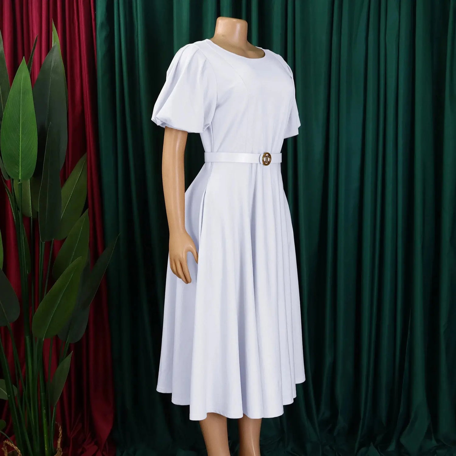 Elegant Office Dress for Women Professional O Neck Short Sleeve Belt Waisted A Line Mid Calf Formal Business Work Dress Midi New SHOPEZRA L.L.C.