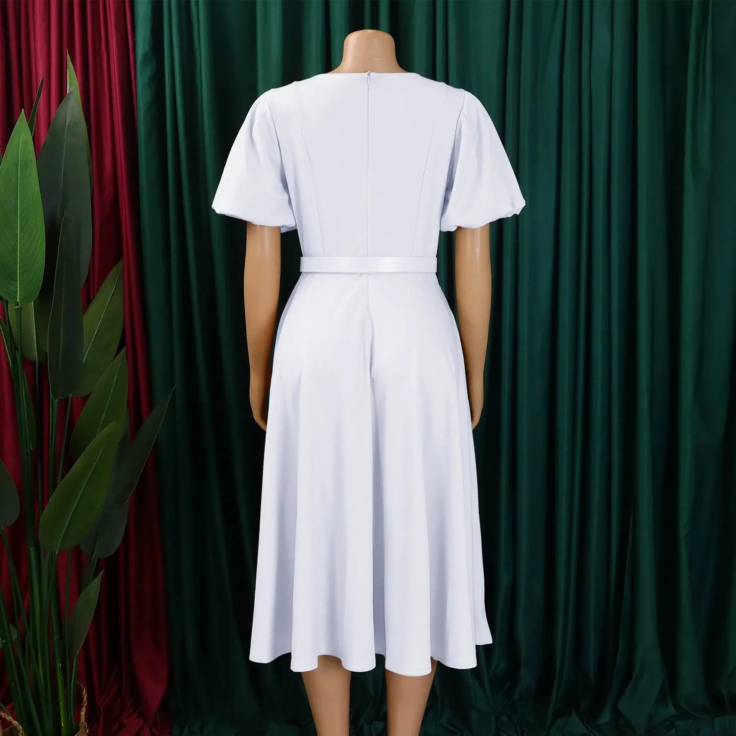 Elegant Office Dress for Women Professional O Neck Short Sleeve Belt Waisted A Line Mid Calf Formal Business Work Dress Midi New SHOPEZRA L.L.C.
