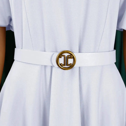 Elegant Office Dress for Women Professional O Neck Short Sleeve Belt Waisted A Line Mid Calf Formal Business Work Dress Midi New by Dropshipman