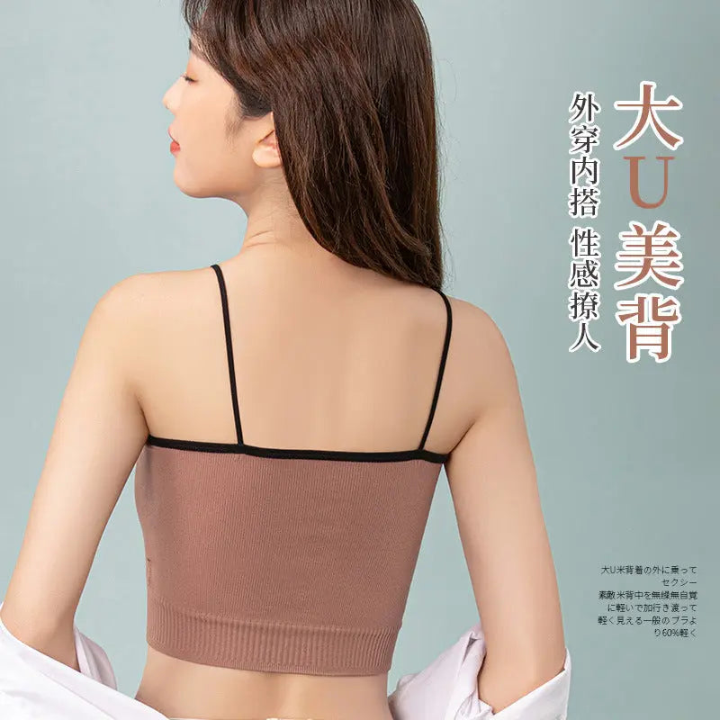 White summer women's one-piece tube top with chest pad, strap, push-up design, anti-exposure vest bra by SHOPEZRA L.L.C.