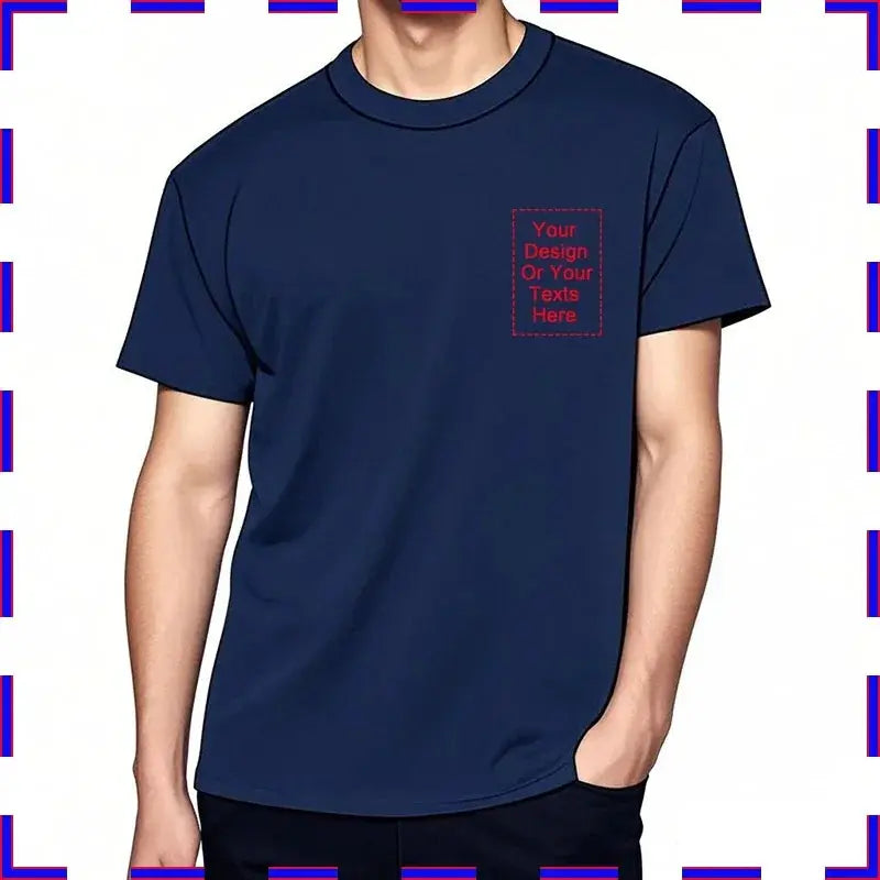 White men's customized cotton T-shirt with O-neck and larger size, front and back views, casual summer fashion by SHOPEZRA L.L.C.
