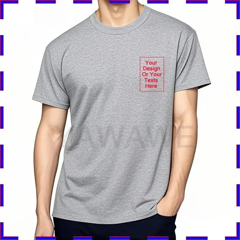 White men's oversized cotton T-shirt with O-neck, front and back views, featuring customizable text for summer fashion.