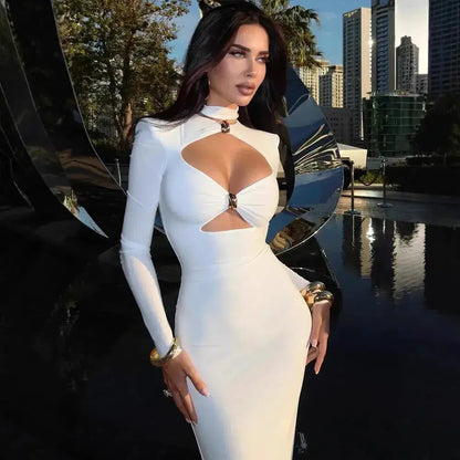 Elegant Evening Dress Dresses For Woman Party Wedding Vestido Lady Temperament Simple Style Long Sleeves Solid Color Package Hip by Dropshipman