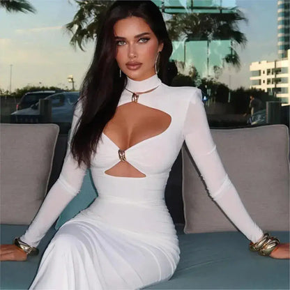 Elegant Evening Dress Dresses For Woman Party Wedding Vestido Lady Temperament Simple Style Long Sleeves Solid Color Package Hip by Dropshipman