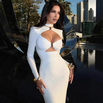 Elegant Evening Dress Dresses For Woman Party Wedding Vestido Lady Temperament Simple Style Long Sleeves Solid Color Package Hip by Dropshipman