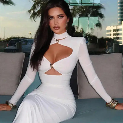 Elegant Evening Dress Dresses For Woman Party Wedding Vestido Lady Temperament Simple Style Long Sleeves Solid Color Package Hip by Dropshipman