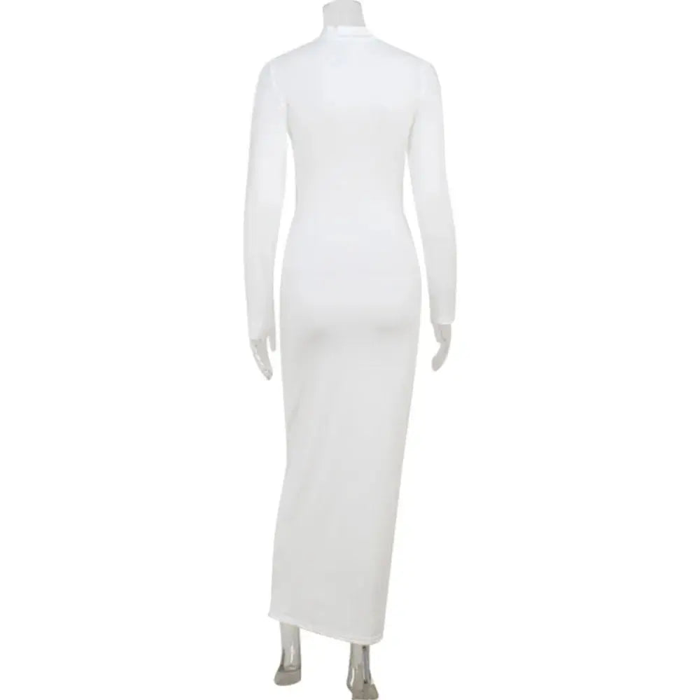 Elegant white evening dress for women by SHOPEZRA L.L.C., long sleeves, solid color, simple style, perfect for parties and weddings.