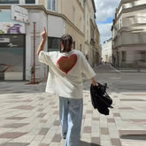 Y2k Style White Oversized T Shirt Women Fashion Backless Heart Cutout Red Trim Half Sleeve Tops Summer Casual Streetwear Outfits SHOPEZRA L.L.C.