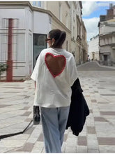 Y2k Style White Oversized T Shirt Women Fashion Backless Heart Cutout Red Trim Half Sleeve Tops Summer Casual Streetwear Outfits SHOPEZRA L.L.C.