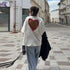 Y2k Style White Oversized T Shirt Women Fashion Backless Heart Cutout Red Trim Half Sleeve Tops Summer Casual Streetwear Outfits SHOPEZRA L.L.C.