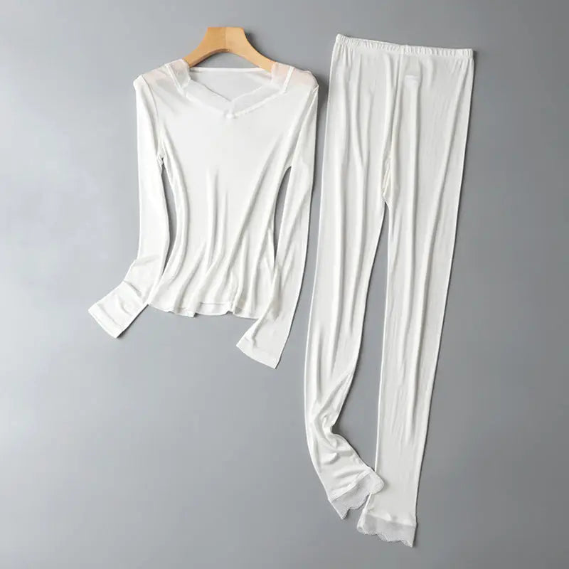 Silk women's underwear set with lace details, featuring comfortable, breathable fabric for autumn wear by SHOPEZRA L.L.C.