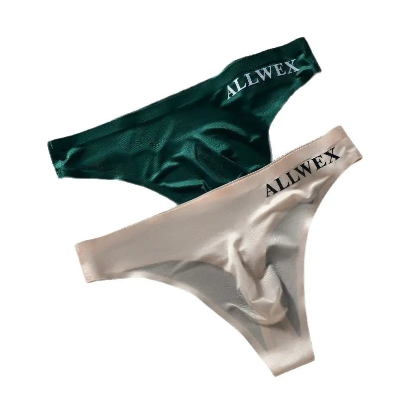 White men's underwear by SHOPEZRA L.L.C. featuring 3D convex pouch, low waist, ice silk material, casual and comfortable fit.