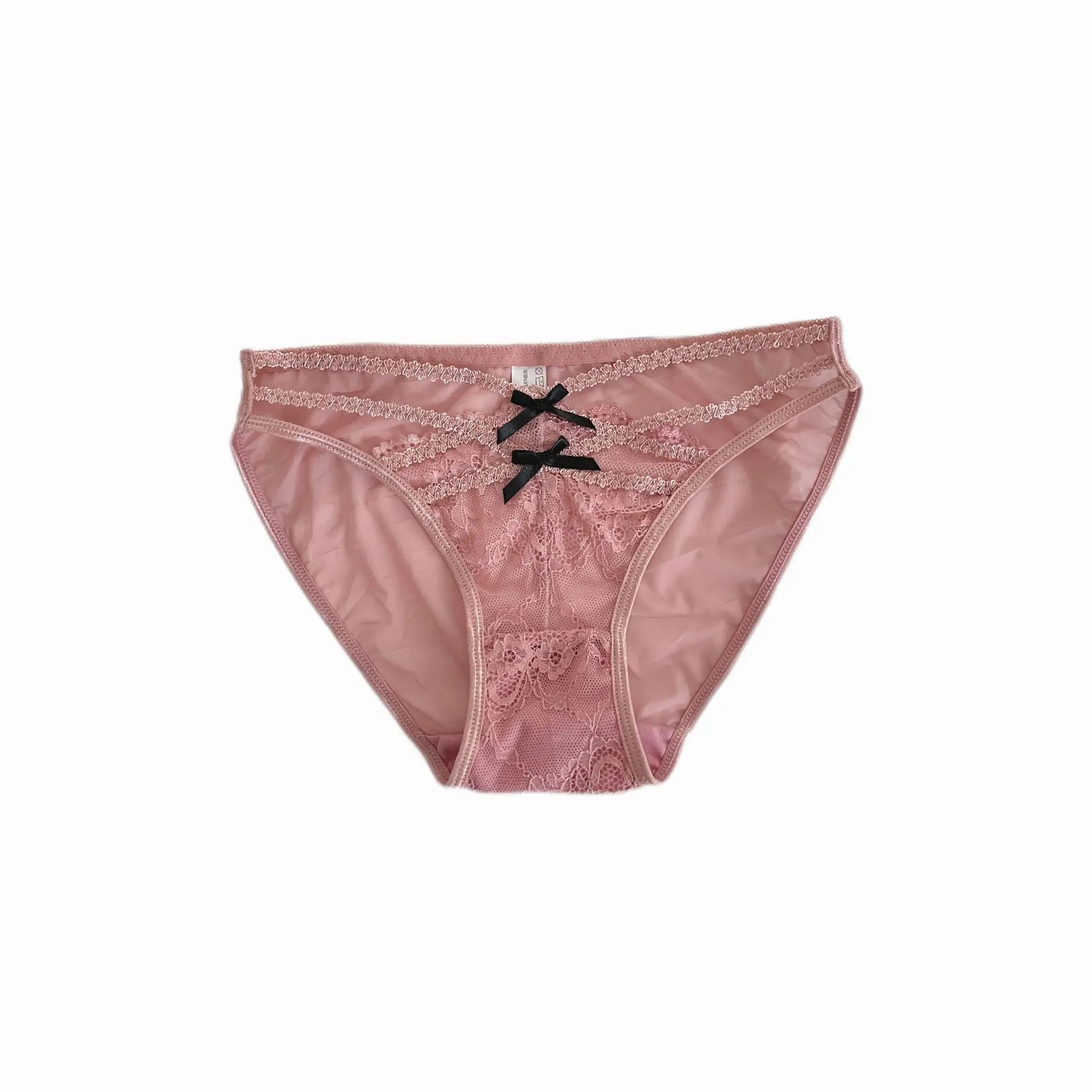 White women's lace underwear with a cross hollow bow detail, low waist, pure cotton crotch, stylish and comfortable.