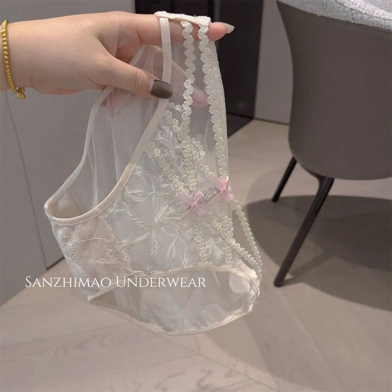 White women's lace underwear with cross hollow bow design, low waist briefs made of pure cotton by SHOPEZRA L.L.C.