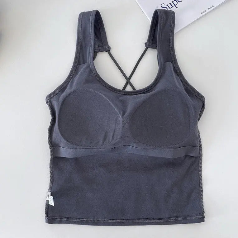 White all-in-one women's back underwear by SHOPEZRA L.L.C., featuring a solid color camisole with breast pads and exposed back design.