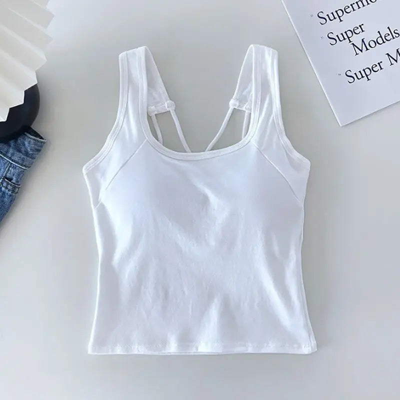 Shopezra L.L.C. women's all-in-one backless underwear with solid color camisole, breast pads, and exposed back design.