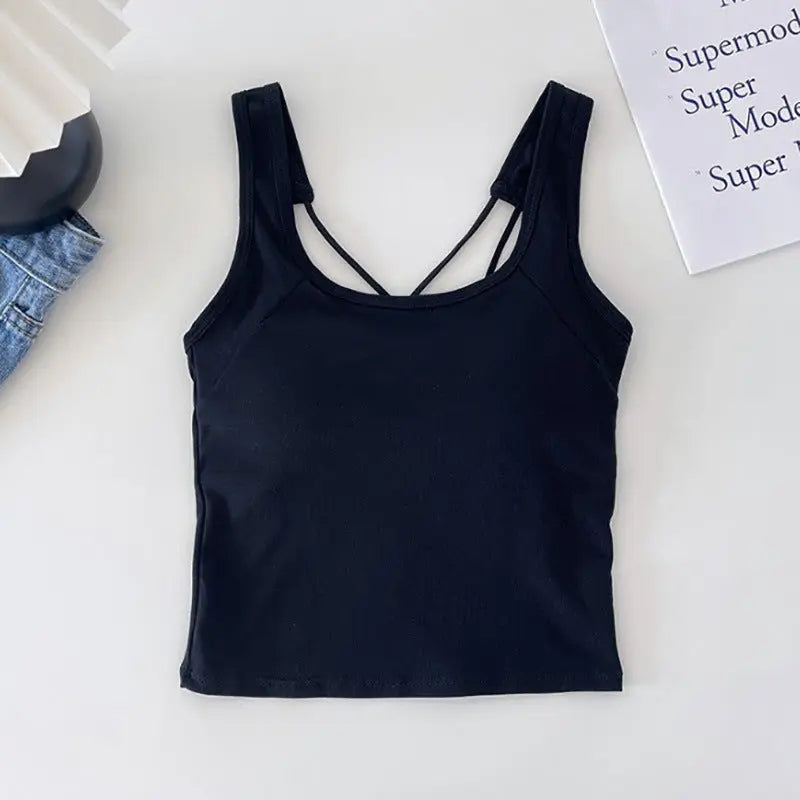 SHOPEZRA L.L.C. women's all-in-one back underwear with solid color camisole, breast pads, revealing back, suitable for outside wear.