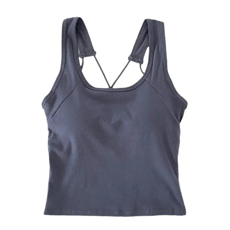 White all-in-one women's back underwear with built-in bra, breast pads, and camisole, designed for stylish, outdoor wear.