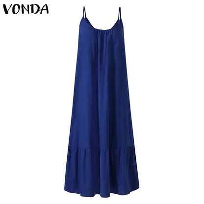 2024 Summer European and American New Ruffled Solid Color Long Dress Sleeveless Loose Thin Shoulder Strap Dress Summer dress by Dropshipman