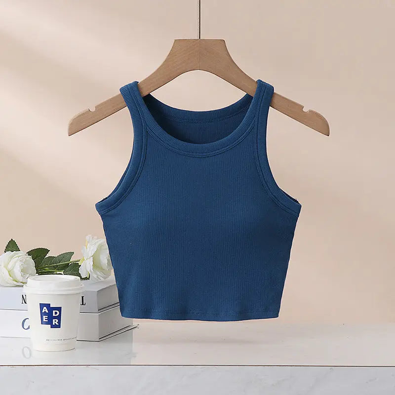 White SHOPEZRA L.L.C. women's summer sports yoga I-shaped vest with back support, chest pad, and wear-free outer layer.