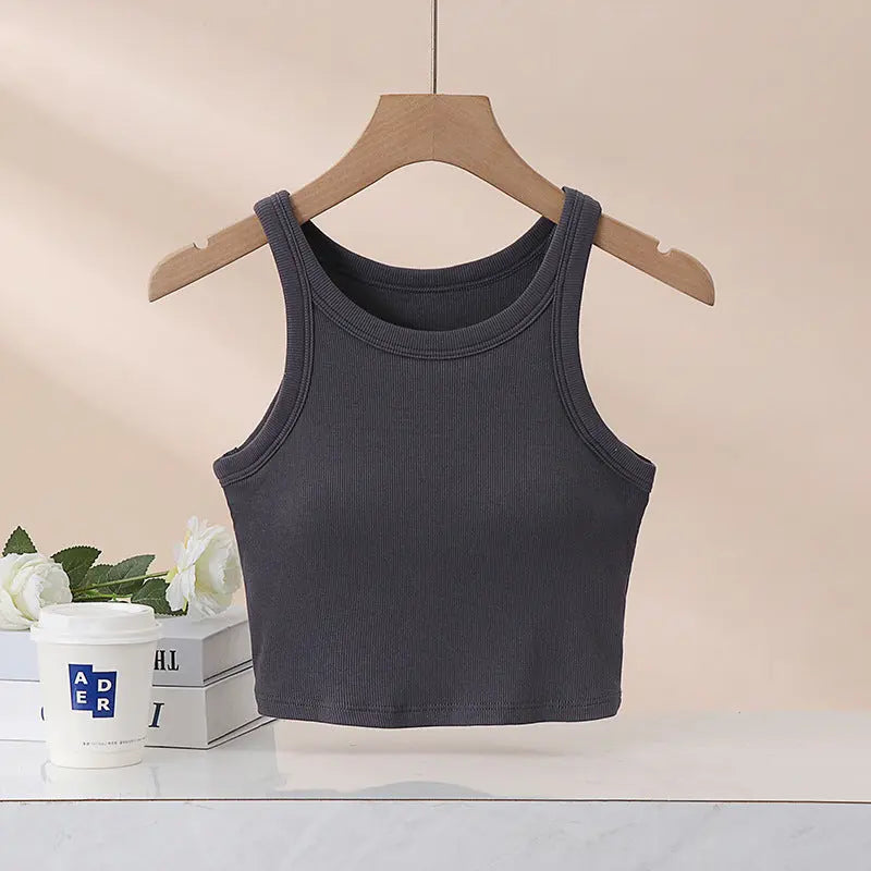 White SHOPEZRA L.L.C. women's summer sports yoga sling vest with I-shape design, chest pad, and outerwear style for comfortable wear