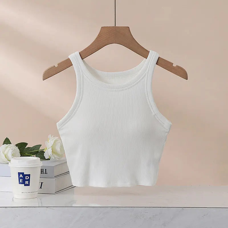 White SHOPEZRA L.L.C. backless summer sports yoga sling I-shaped vest with chest pad for women, outer wear, wear-free underwear