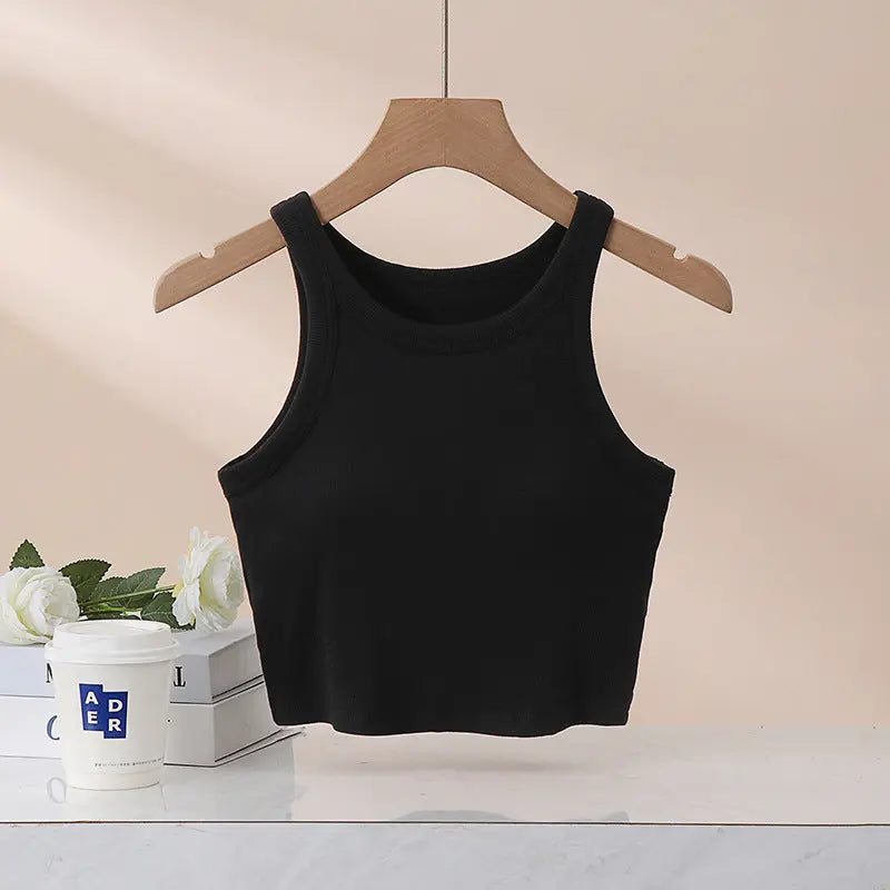 White SHOPEZRA L.L.C. women's summer I-shaped sports yoga sling vest with back design, chest pad, and outerwear style.