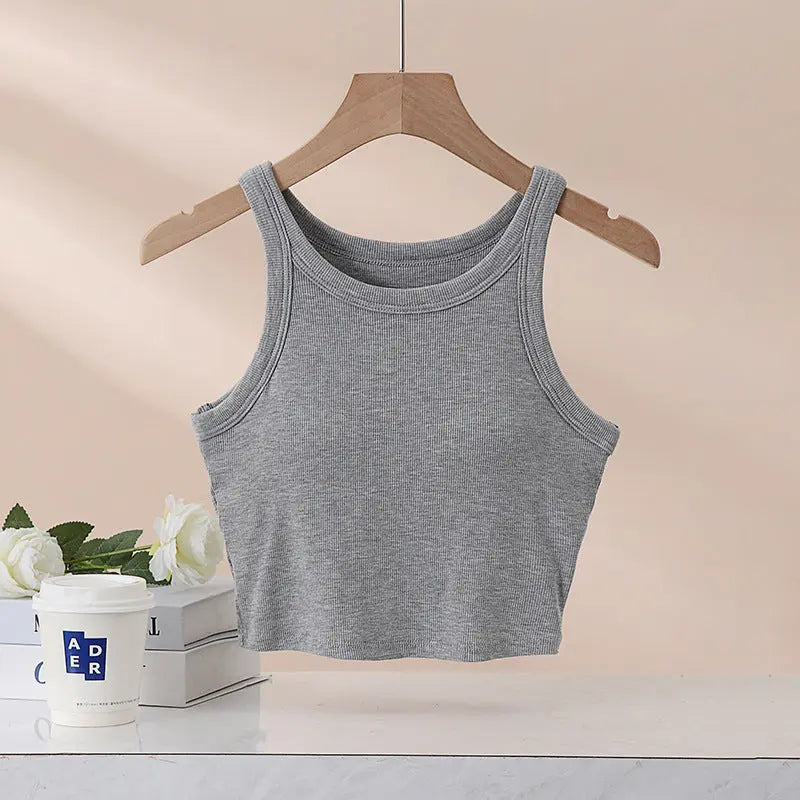 White women's sports yoga sling I-shaped vest with chest pad, lightweight backless underwear, suitable for summer wear.