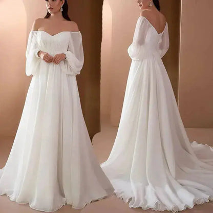 Dresses For Woman Elegant vestidos Solid Color Slim Robe Evening Dress Sexy One Line Neck Simple Style Long Sleeves Simple Style by Dropshipman