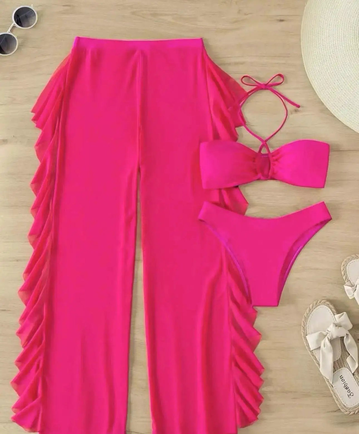 Mesh Solid Color Three-Piece Bikini Split Thong Sexy Swimsuit AliExpress Amazon European and American New by Dropshipman