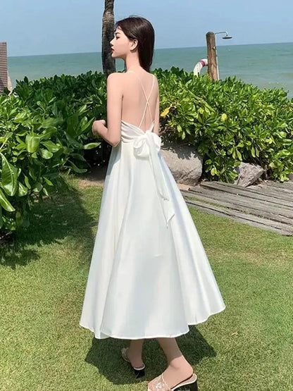 Sanya Travel Wear Internet Popular Sling Backless dress Summer Slim White Fairy Dress Seaside Holiday Beach Dress by Dropshipman