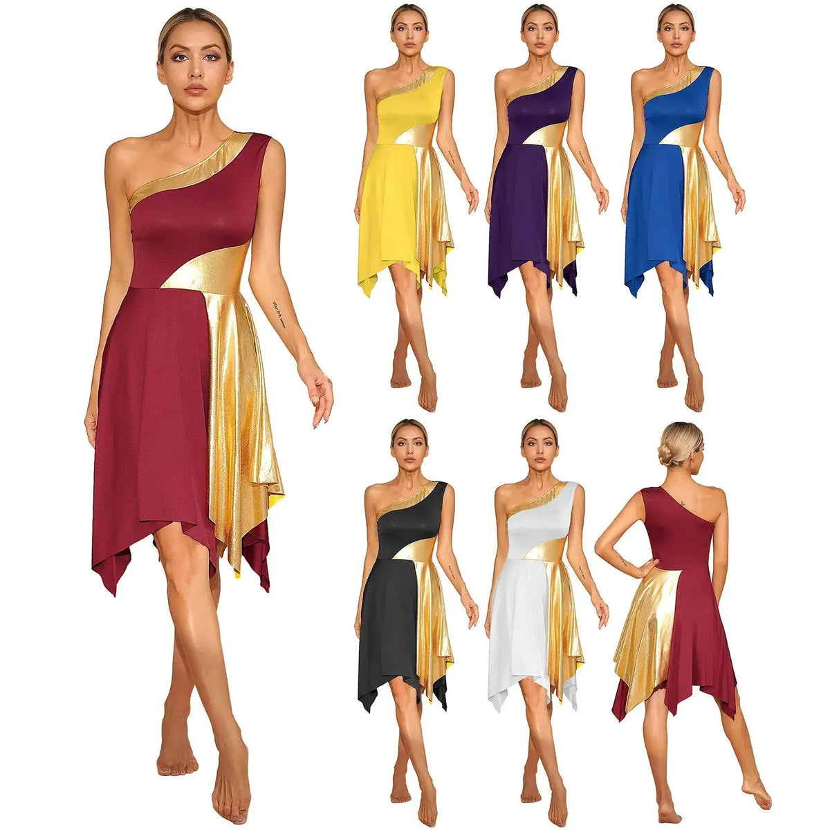 Women Church Choir Worship Praise Dress Modern Lyrical Dance Performance Costume One Shoulder Irregular Hem Dresses Dancewear by Dropshipman