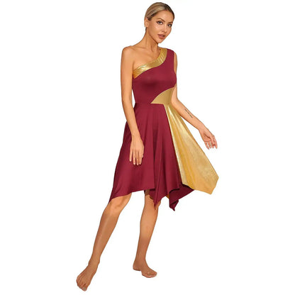 Women Church Choir Worship Praise Dress Modern Lyrical Dance Performance Costume One Shoulder Irregular Hem Dresses Dancewear by Dropshipman