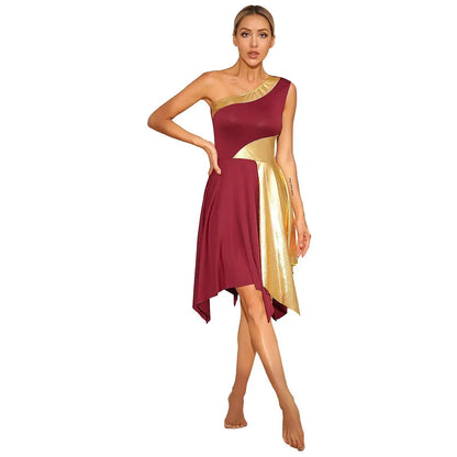 Women Church Choir Worship Praise Dress Modern Lyrical Dance Performance Costume One Shoulder Irregular Hem Dresses Dancewear by Dropshipman