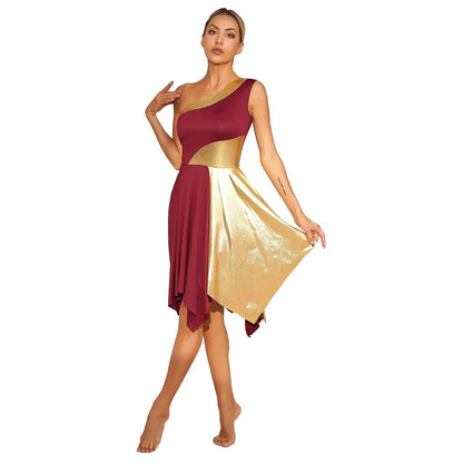Women Church Choir Worship Praise Dress Modern Lyrical Dance Performance Costume One Shoulder Irregular Hem Dresses Dancewear by Dropshipman