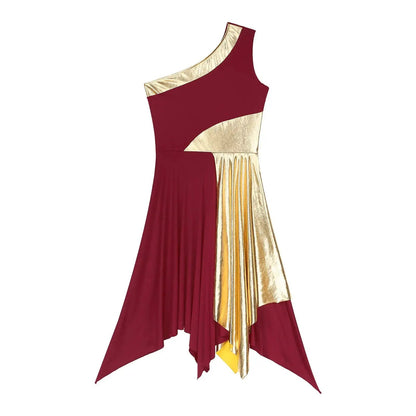 Women Church Choir Worship Praise Dress Modern Lyrical Dance Performance Costume One Shoulder Irregular Hem Dresses Dancewear by Dropshipman
