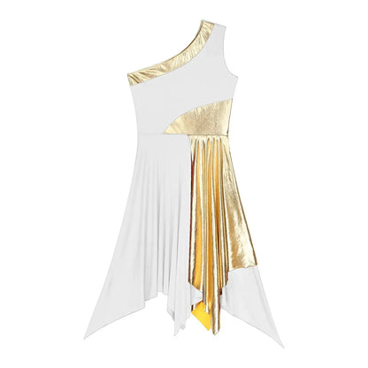 Women Church Choir Worship Praise Dress Modern Lyrical Dance Performance Costume One Shoulder Irregular Hem Dresses Dancewear by Dropshipman