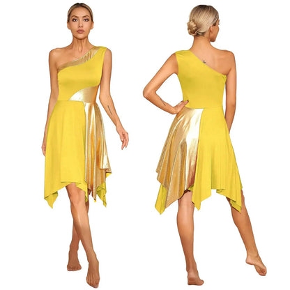 Women Church Choir Worship Praise Dress Modern Lyrical Dance Performance Costume One Shoulder Irregular Hem Dresses Dancewear by Dropshipman