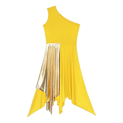 Women Church Choir Worship Praise Dress Modern Lyrical Dance Performance Costume One Shoulder Irregular Hem Dresses Dancewear by Dropshipman