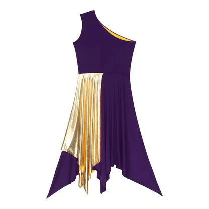 Women Church Choir Worship Praise Dress Modern Lyrical Dance Performance Costume One Shoulder Irregular Hem Dresses Dancewear by Dropshipman