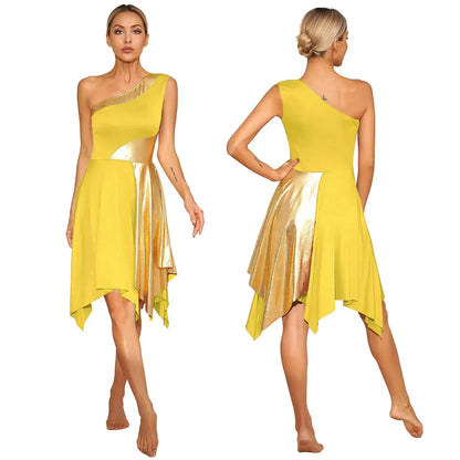 Women Church Choir Worship Praise Dress Modern Lyrical Dance Performance Costume One Shoulder Irregular Hem Dresses Dancewear by Dropshipman