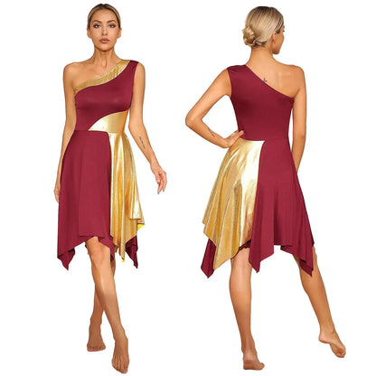 Women Church Choir Worship Praise Dress Modern Lyrical Dance Performance Costume One Shoulder Irregular Hem Dresses Dancewear by Dropshipman