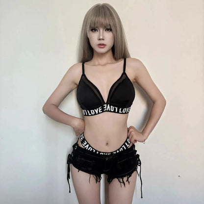 Sexy American Hot Girl Retro Low Waist Denim Shorts Women&