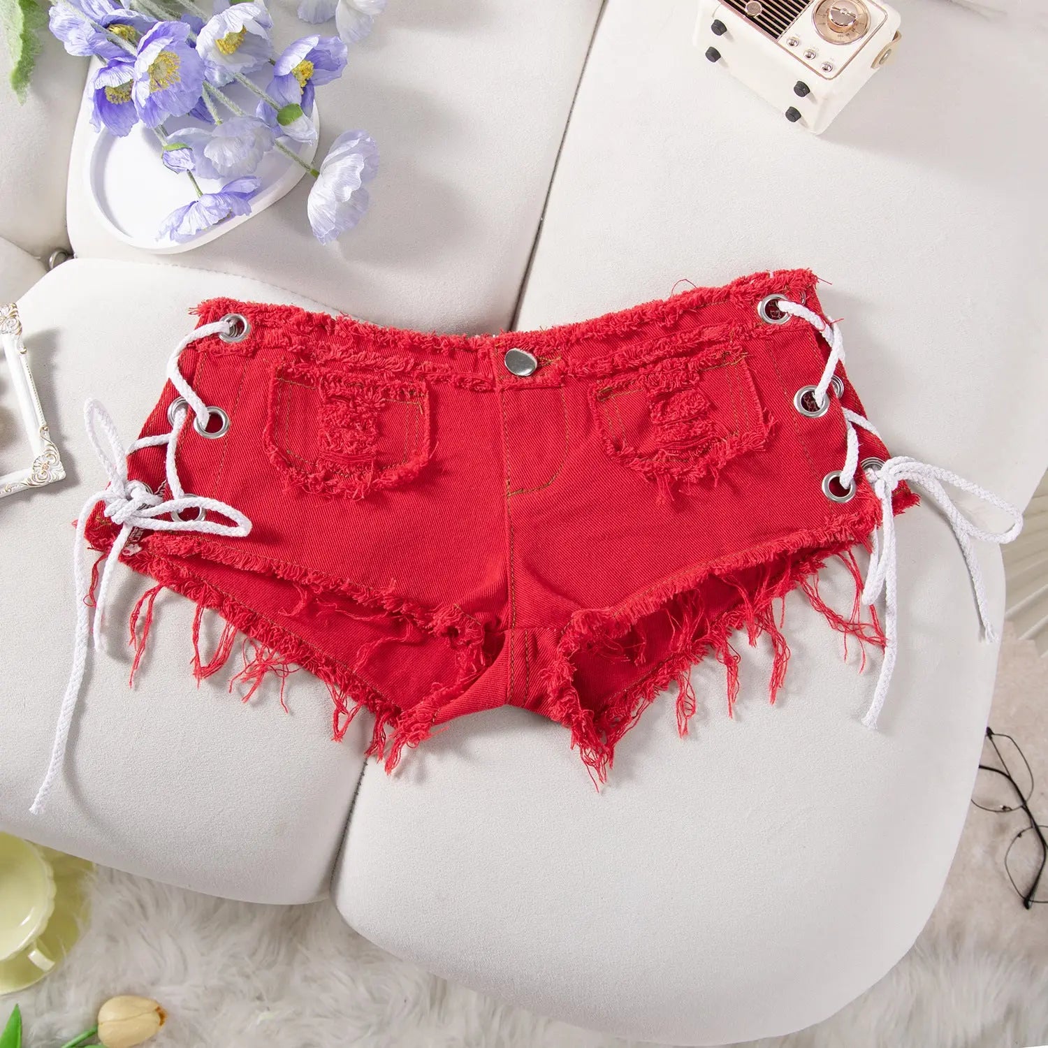 Sexy American Hot Girl Retro Low Waist Denim Shorts Women&