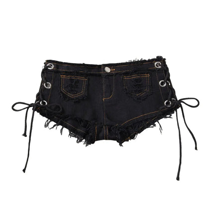 Sexy American Hot Girl Retro Low Waist Denim Shorts Women&